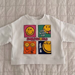 Zara Kids White Smiley Graphic Sweatshirt